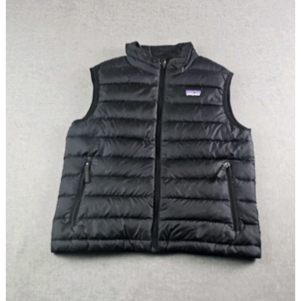 Patagonia Down Sweater Vest Boys Small Black Puffer Quilted Lightweight Full Zip